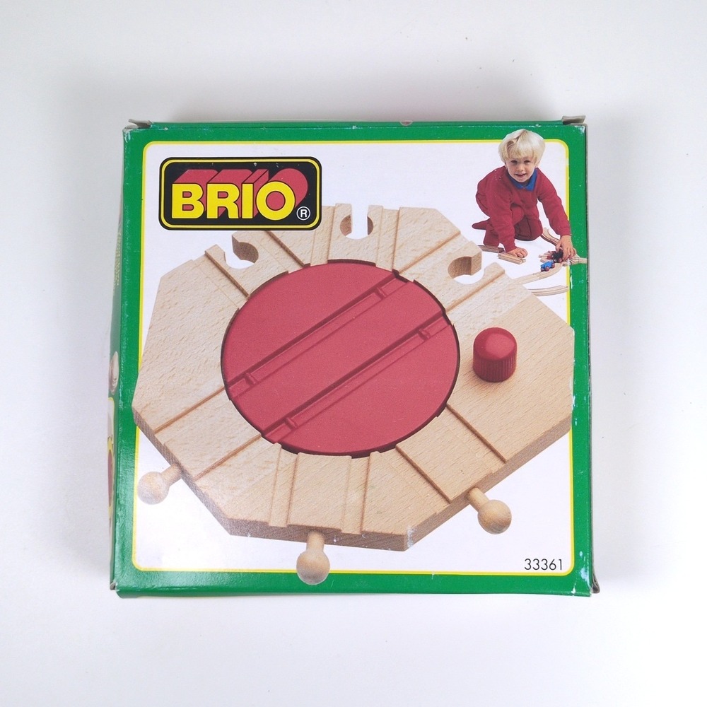 Vtg 90s BRIO Mechanical Turntable Train Accessory Wood Red 33361